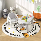 Ensemble table et chaises pour enfants Costway avec joli motif dinosaure, étagère de rangement et blocs de construction