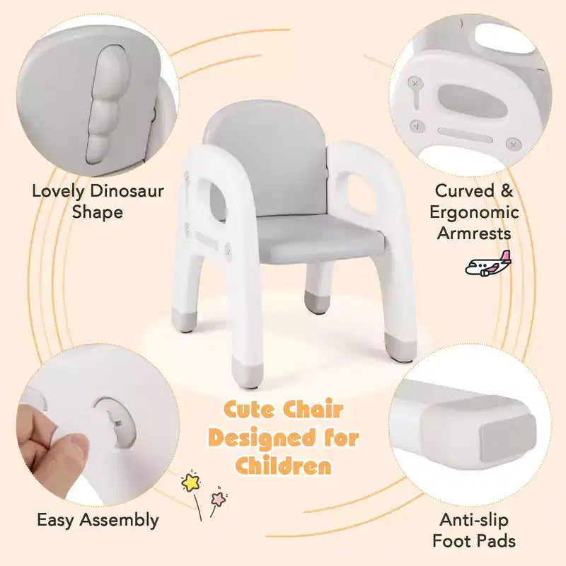 Ensemble table et chaises pour enfants Costway avec joli motif dinosaure, étagère de rangement et blocs de construction