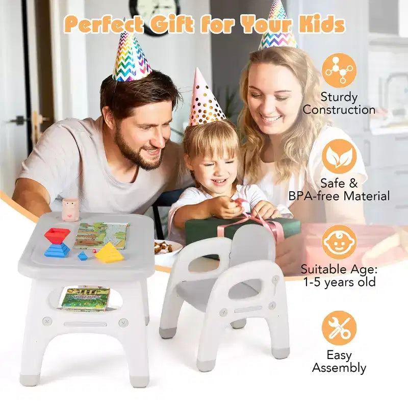 Ensemble table et chaises pour enfants Costway avec joli motif dinosaure, étagère de rangement et blocs de construction