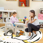 Ensemble table et chaises pour enfants Costway avec joli motif dinosaure, étagère de rangement et blocs de construction