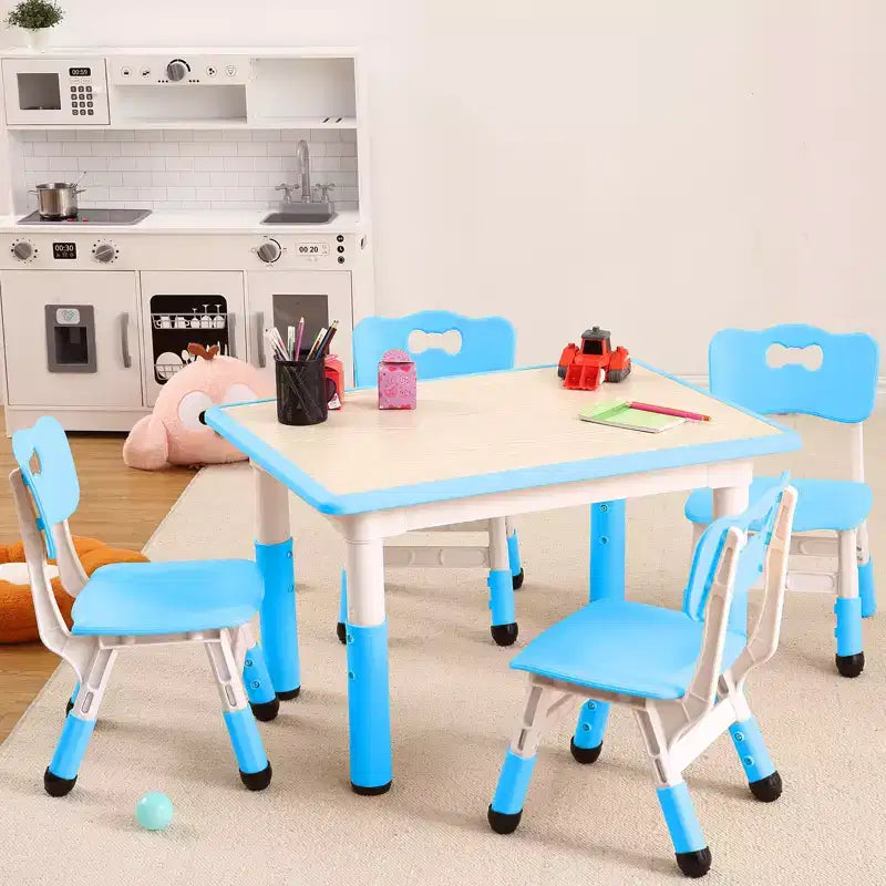 Garvee Kids Table and 4 Chairs Set,31.5''Height Adjustable Toddler Table for Crafts and Study, 5-Piece Children Activity Table Set