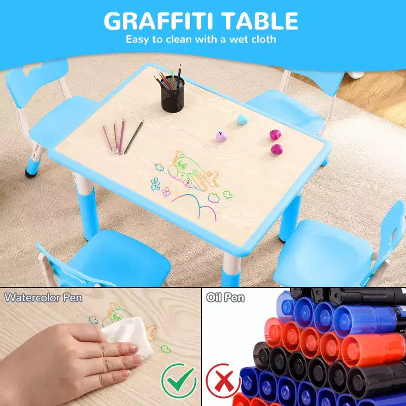 Garvee Table et 4 chaises pour enfants, table pour tout-petits réglable en hauteur de 80 cm pour les activités manuelles et l'étude, ensemble de 5 pièces pour enfants