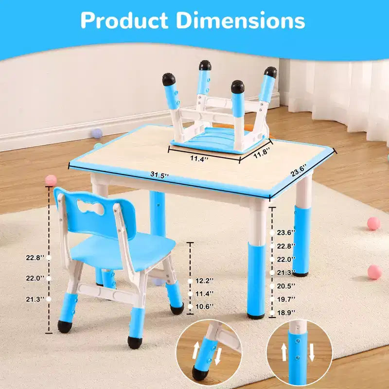 Garvee Table et 4 chaises pour enfants, table pour tout-petits réglable en hauteur de 80 cm pour les activités manuelles et l'étude, ensemble de 5 pièces pour enfants