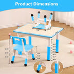 Garvee Table et 4 chaises pour enfants, table pour tout-petits réglable en hauteur de 80 cm pour les activités manuelles et l'étude, ensemble de 5 pièces pour enfants