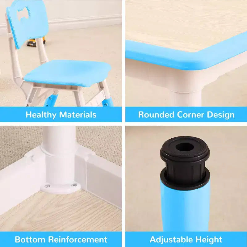 Garvee Table et 4 chaises pour enfants, table pour tout-petits réglable en hauteur de 80 cm pour les activités manuelles et l'étude, ensemble de 5 pièces pour enfants