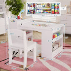 Table et 2 chaises Garvee Kids Art, Table d'artisanat avec grandes étagères de rangement, Bureau de dessin en bois Activité et artisanat pour enfants