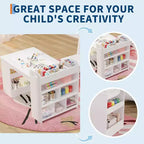 Table et 2 chaises Garvee Kids Art, Table d'artisanat avec grandes étagères de rangement, Bureau de dessin en bois Activité et artisanat pour enfants