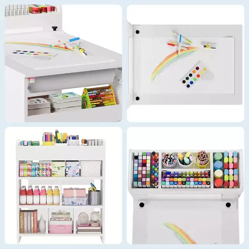 Table et 2 chaises Garvee Kids Art, Table d'artisanat avec grandes étagères de rangement, Bureau de dessin en bois Activité et artisanat pour enfants