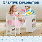 Table et 2 chaises Garvee Kids Art, Table d'artisanat avec grandes étagères de rangement, Bureau de dessin en bois Activité et artisanat pour enfants
