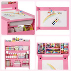 Table et 2 chaises Garvee Kids Art, Table d'artisanat avec grandes étagères de rangement, Bureau de dessin en bois Activité et artisanat pour enfants