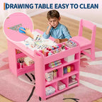 Table et 2 chaises Garvee Kids Art, Table d'artisanat avec grandes étagères de rangement, Bureau de dessin en bois Activité et artisanat pour enfants