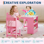 Table et 2 chaises Garvee Kids Art, Table d'artisanat avec grandes étagères de rangement, Bureau de dessin en bois Activité et artisanat pour enfants