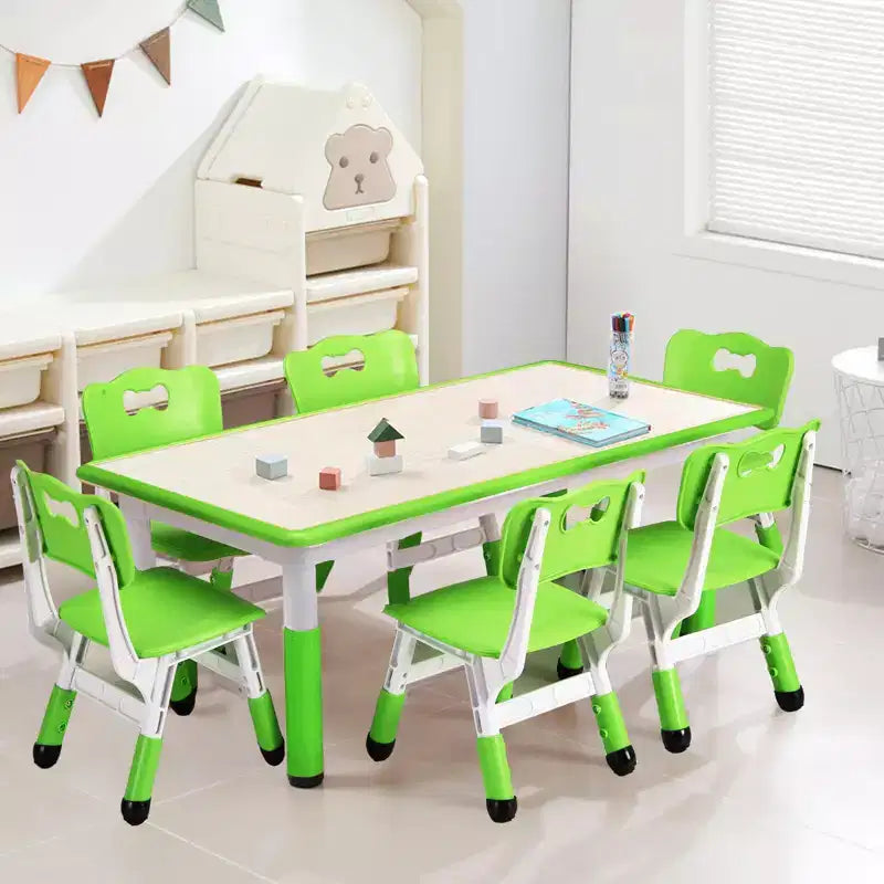 Kids Table and 6 Chair Set, Height Adjustable, Multifunctional Desk, Ergonomically Designed Chairs, for Classroom, Daycares