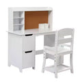 GustoWave Kids Desk and Chair Set with Bookshelf & Cork Board, Wooden Study Table with Storage for Children Ages 3-8, White