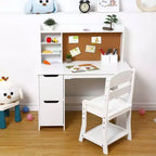 GustoWave Ensemble Bureau et Chaise pour Enfants avec Étagère et Tableau en Liège, Table d'Étude en Bois avec Rangement pour Enfants de 3 à 8 Ans, Blanc