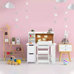 GustoWave Ensemble Bureau et Chaise pour Enfants avec Étagère et Tableau en Liège, Table d'Étude en Bois avec Rangement pour Enfants de 3 à 8 Ans, Blanc