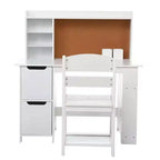 GustoWave Ensemble Bureau et Chaise pour Enfants avec Étagère et Tableau en Liège, Table d'Étude en Bois avec Rangement pour Enfants de 3 à 8 Ans, Blanc