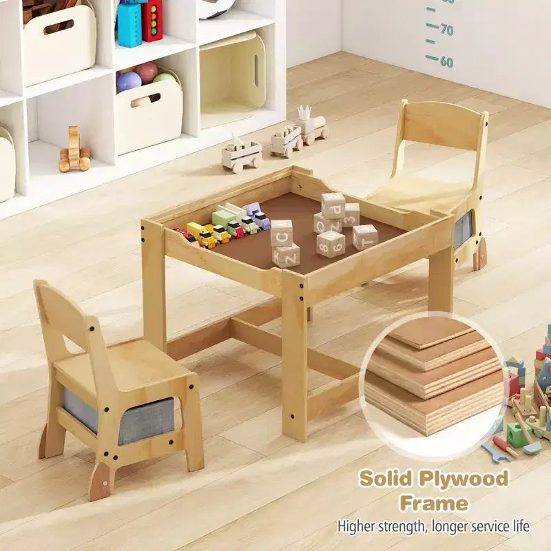 Costway Ensemble Table et Chaises 3-en-1 pour Enfants avec Plateau Réversible Tableau Blanc/Noir et Rangement Caché
