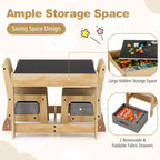 Costway Ensemble Table et Chaises 3-en-1 pour Enfants avec Plateau Réversible Tableau Blanc/Noir et Rangement Caché