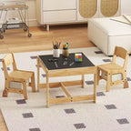 Costway Ensemble Table et Chaises 3-en-1 pour Enfants avec Plateau Réversible Tableau Blanc/Noir et Rangement Caché