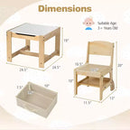 Costway Ensemble Table et Chaises 3-en-1 pour Enfants avec Plateau Réversible Tableau Blanc/Noir et Rangement Caché
