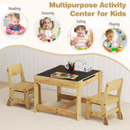 Costway Ensemble Table et Chaises 3-en-1 pour Enfants avec Plateau Réversible Tableau Blanc/Noir et Rangement Caché