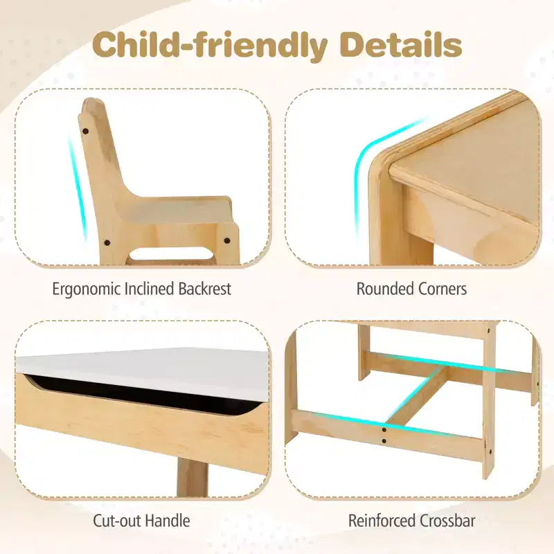 Costway Ensemble Table et Chaises 3-en-1 pour Enfants avec Plateau Réversible Tableau Blanc/Noir et Rangement Caché
