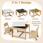 Costway Ensemble Table et Chaises 3-en-1 pour Enfants avec Plateau Réversible Tableau Blanc/Noir et Rangement Caché