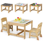 Costway 3-In-1 Kids Table & Chairs Set w/Reversible Whiteboard/Chalkboard Top Hidden Storage