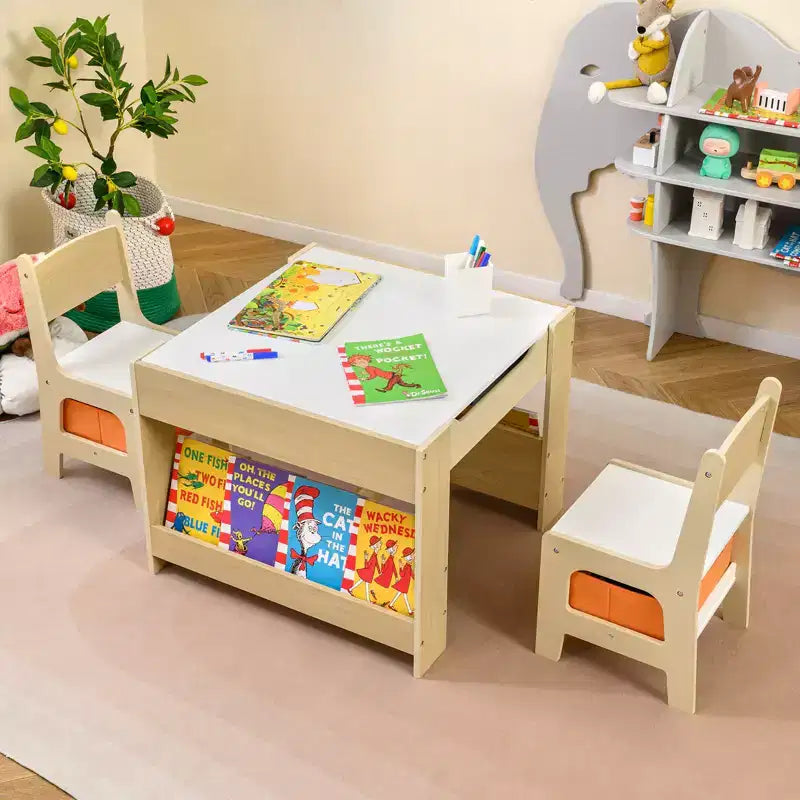 Table et chaises 4 en 1 pour enfants Costway avec plateau réversible graffiti et blocs de construction