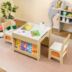 Table et chaises 4 en 1 pour enfants Costway avec plateau réversible graffiti et blocs de construction
