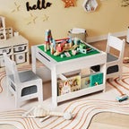 Table et chaises 4 en 1 pour enfants Costway avec plateau réversible graffiti et blocs de construction