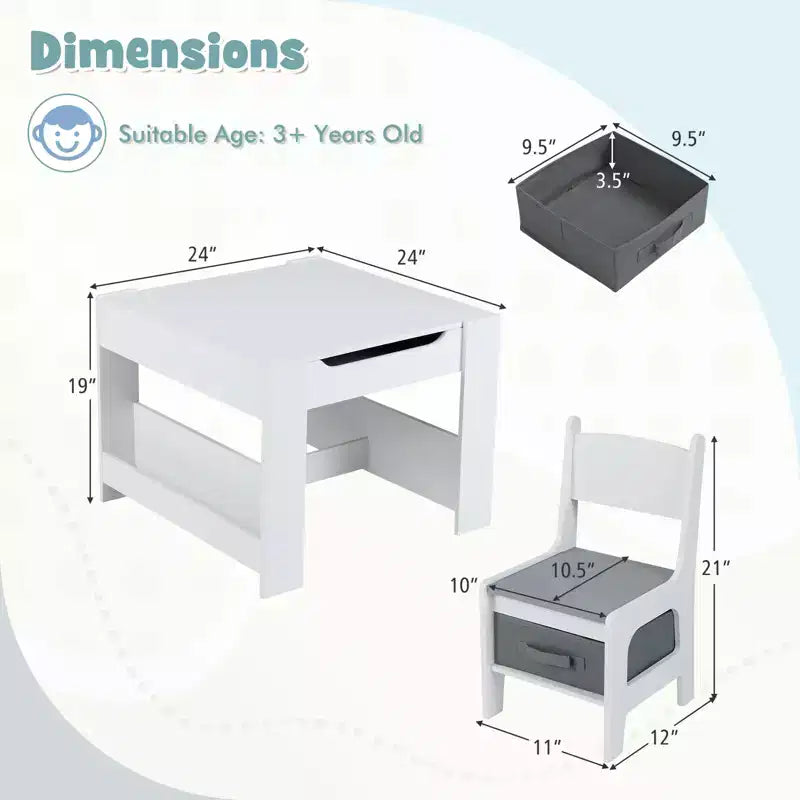 Table et chaises 4 en 1 pour enfants Costway avec plateau réversible graffiti et blocs de construction