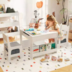Table et chaises 4 en 1 pour enfants Costway avec plateau réversible graffiti et blocs de construction