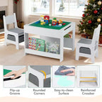 Table et chaises 4 en 1 pour enfants Costway avec plateau réversible graffiti et blocs de construction