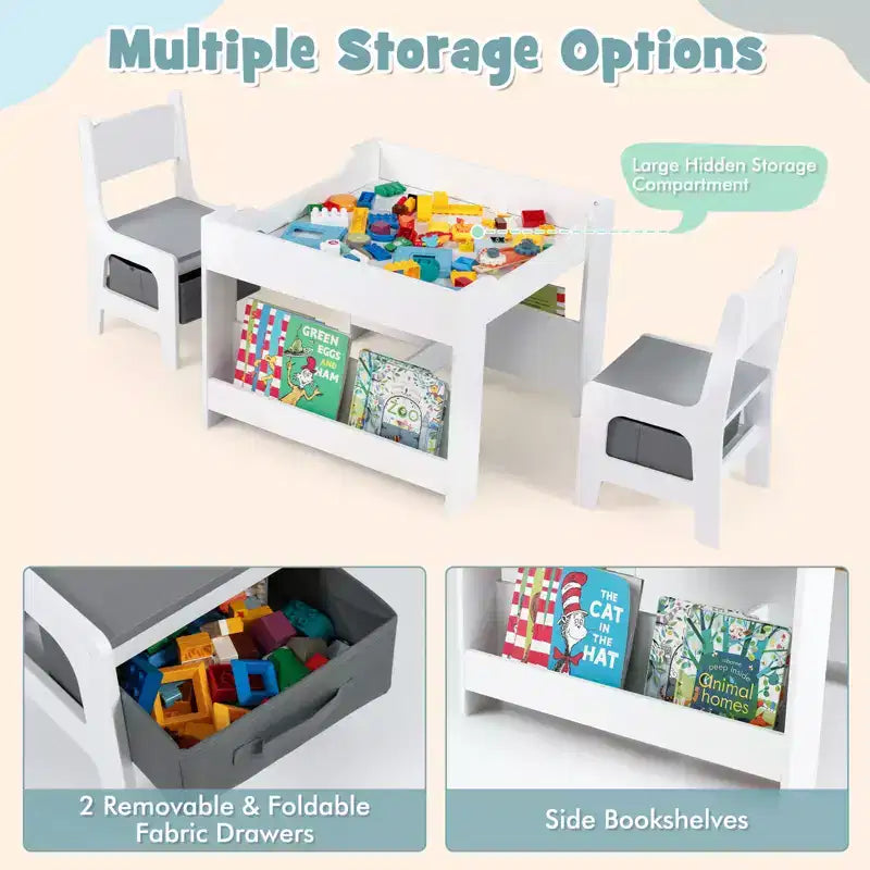 Table et chaises 4 en 1 pour enfants Costway avec plateau réversible graffiti et blocs de construction