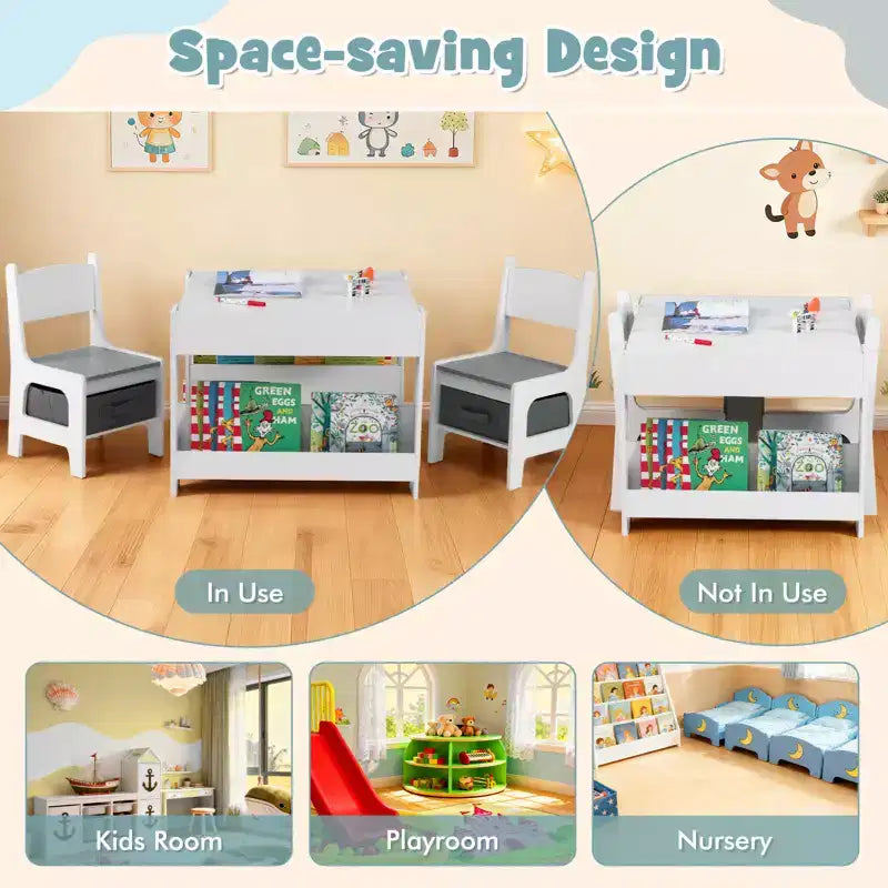 Table et chaises 4 en 1 pour enfants Costway avec plateau réversible graffiti et blocs de construction
