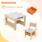 Table et chaises 4 en 1 pour enfants Costway avec plateau réversible graffiti et blocs de construction