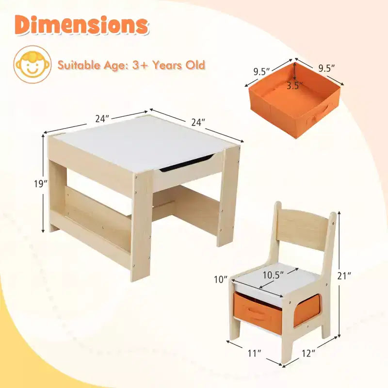 Table et chaises 4 en 1 pour enfants Costway avec plateau réversible graffiti et blocs de construction
