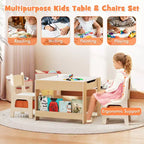 Table et chaises 4 en 1 pour enfants Costway avec plateau réversible graffiti et blocs de construction