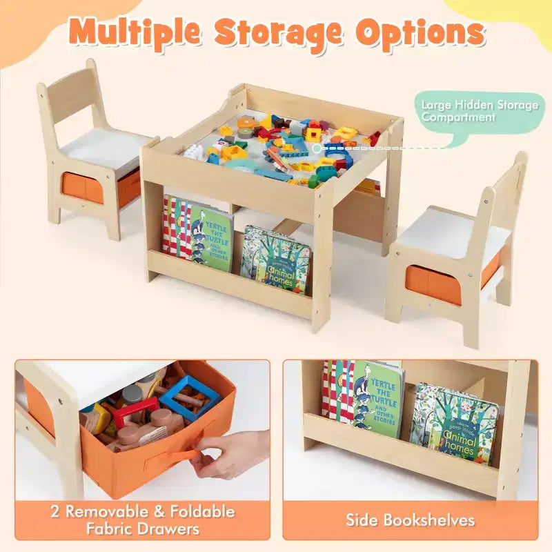 Table et chaises 4 en 1 pour enfants Costway avec plateau réversible graffiti et blocs de construction