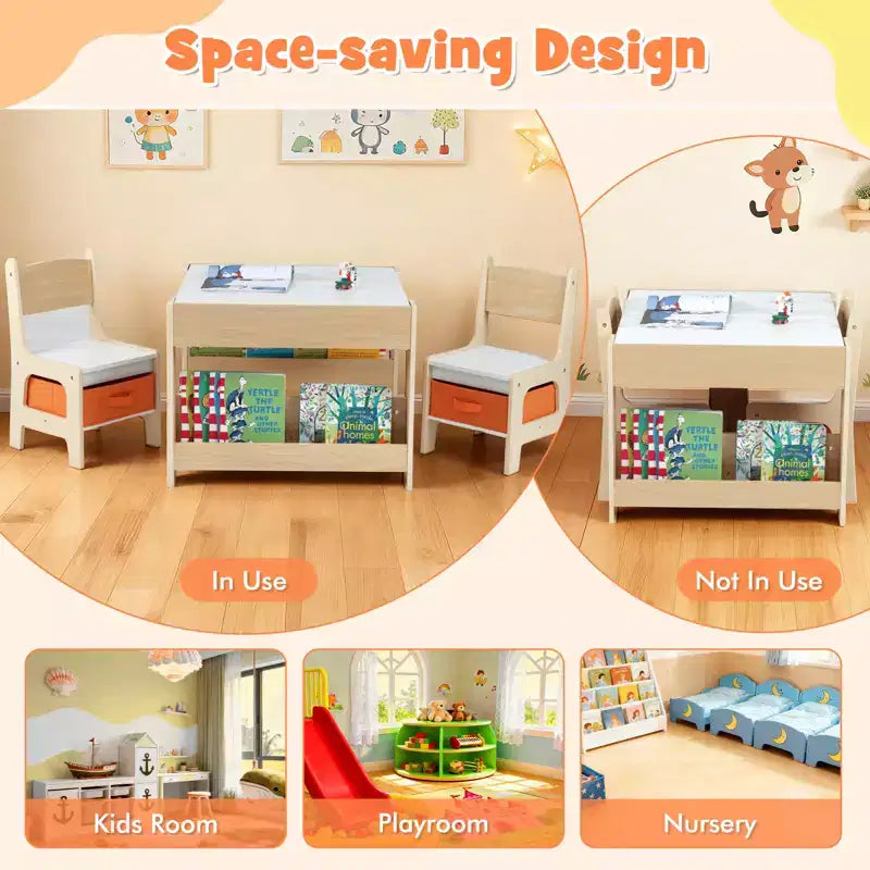 Table et chaises 4 en 1 pour enfants Costway avec plateau réversible graffiti et blocs de construction