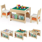 Costway 4 in 1 Kids Table & Chair Set w/Reversible Graffiti & Building Blocks Tabletop
