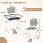 Bureau et chaise d'étude pour enfants Costway avec plateau inclinable, porte-livres et barre repose-pieds pour tout-petits