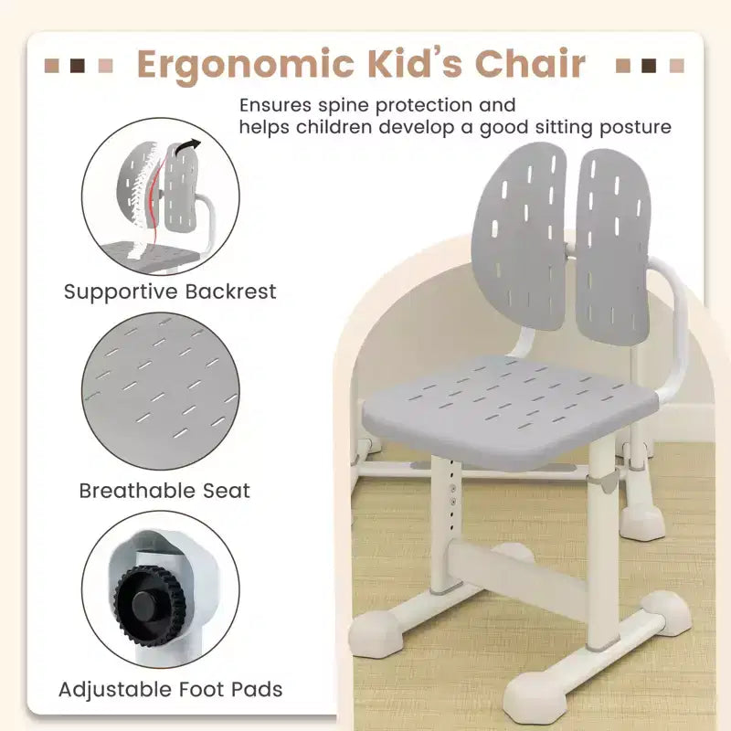 Bureau et chaise d'étude pour enfants Costway avec plateau inclinable, porte-livres et barre repose-pieds pour tout-petits