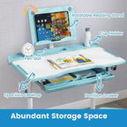 Bureau et chaise d'étude pour enfants Costway avec plateau inclinable, porte-livres et barre repose-pieds pour tout-petits