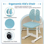 Bureau et chaise d'étude pour enfants Costway avec plateau inclinable, porte-livres et barre repose-pieds pour tout-petits