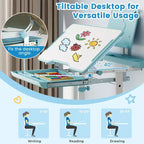 Bureau et chaise d'étude pour enfants Costway avec plateau inclinable, porte-livres et barre repose-pieds pour tout-petits