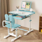 Bureau et chaise d'étude pour enfants Costway avec plateau inclinable, porte-livres et barre repose-pieds pour tout-petits
