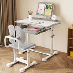 Bureau et chaise d'étude pour enfants Costway avec plateau inclinable, porte-livres et barre repose-pieds pour tout-petits